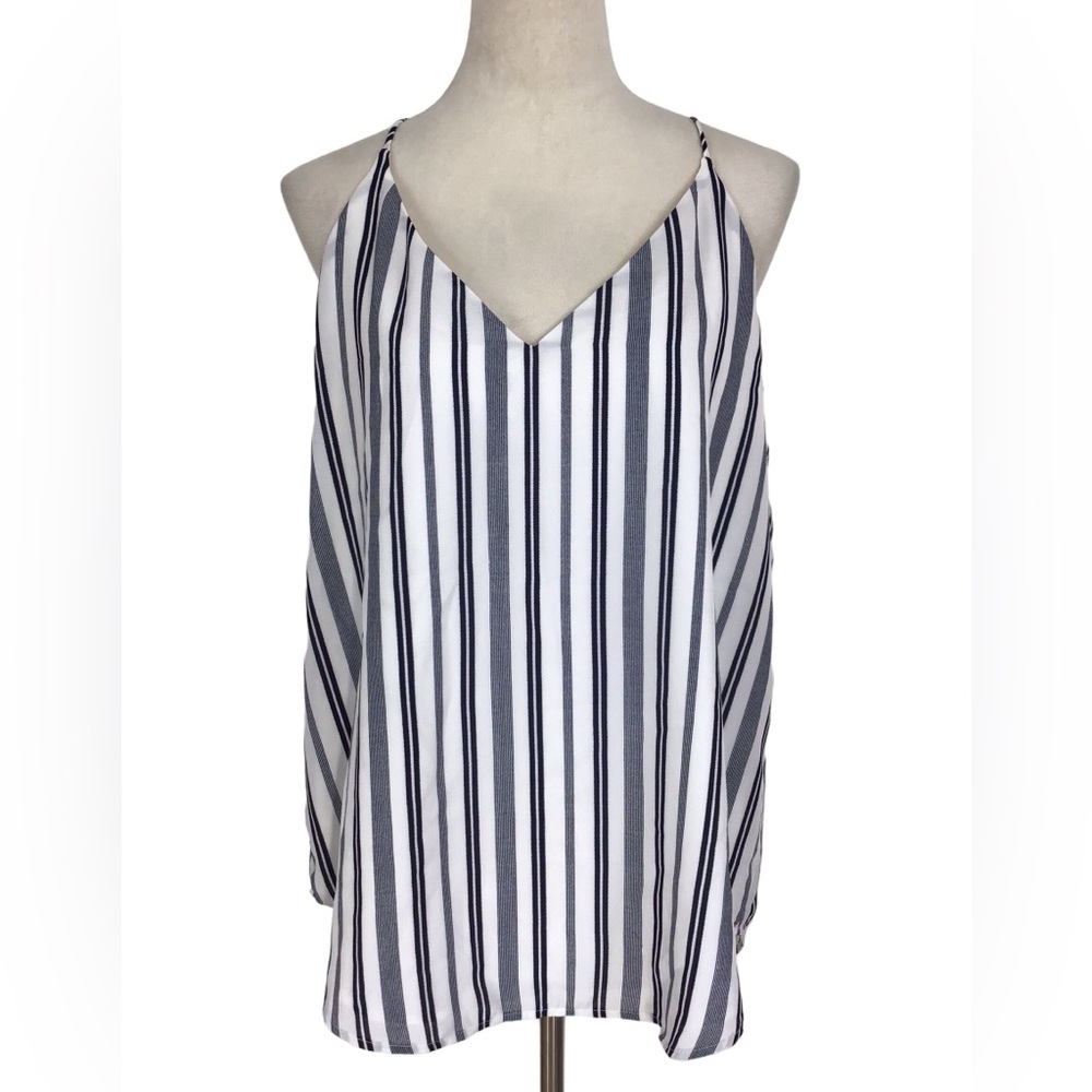 Loft Blue And White Striped Sleeveless Blouse Size Large NEW